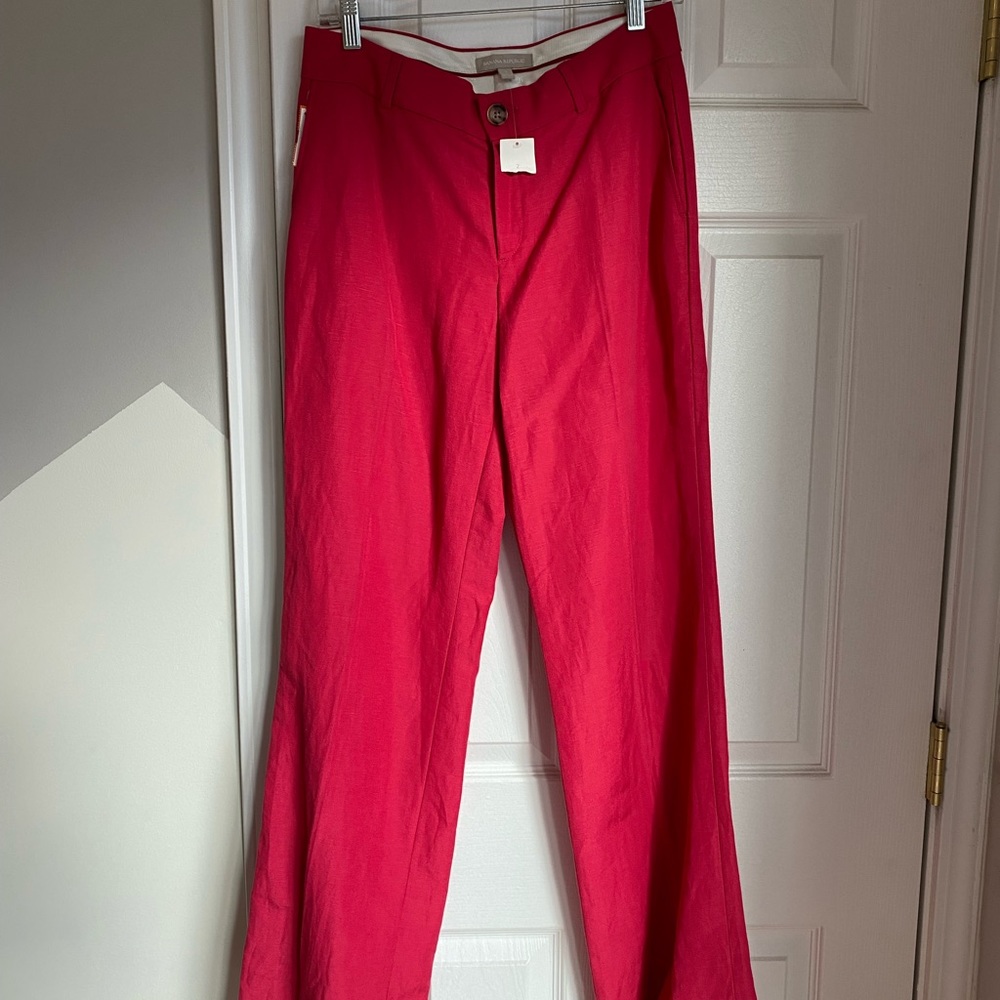 Hot pink linen wide leg dress pants